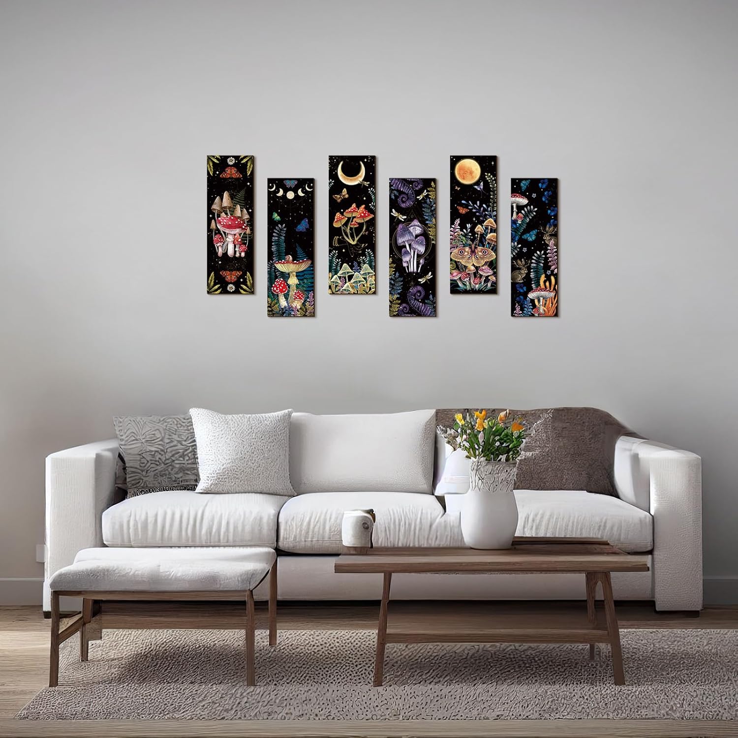 6 Pcs Mushroom Wall Decorations Wooden Wall Hanging E581696