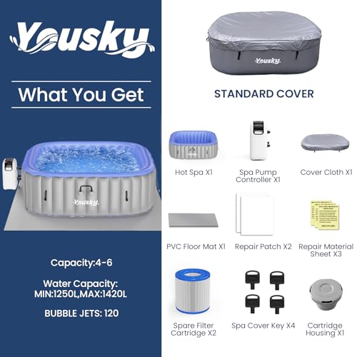 Inflatable Hot Tub 6-8 Person with 120 Bubble Jets, Durable PVC Material, 83" L x 83" W x 26" H S394