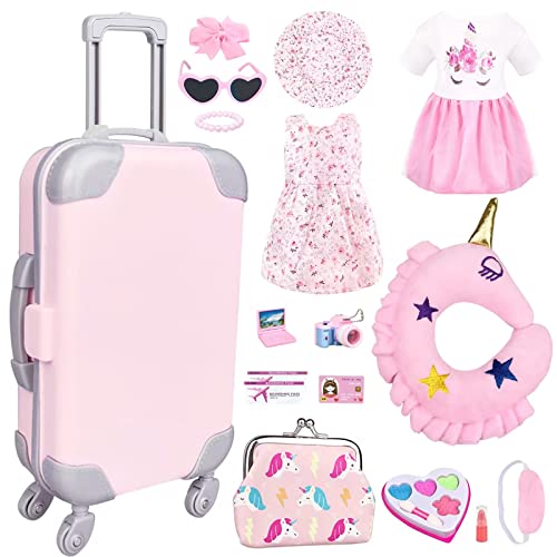 17Pcs 18 Inch Doll Clothes and Accessories Travel Play Set with Travel Pillow Camera F900