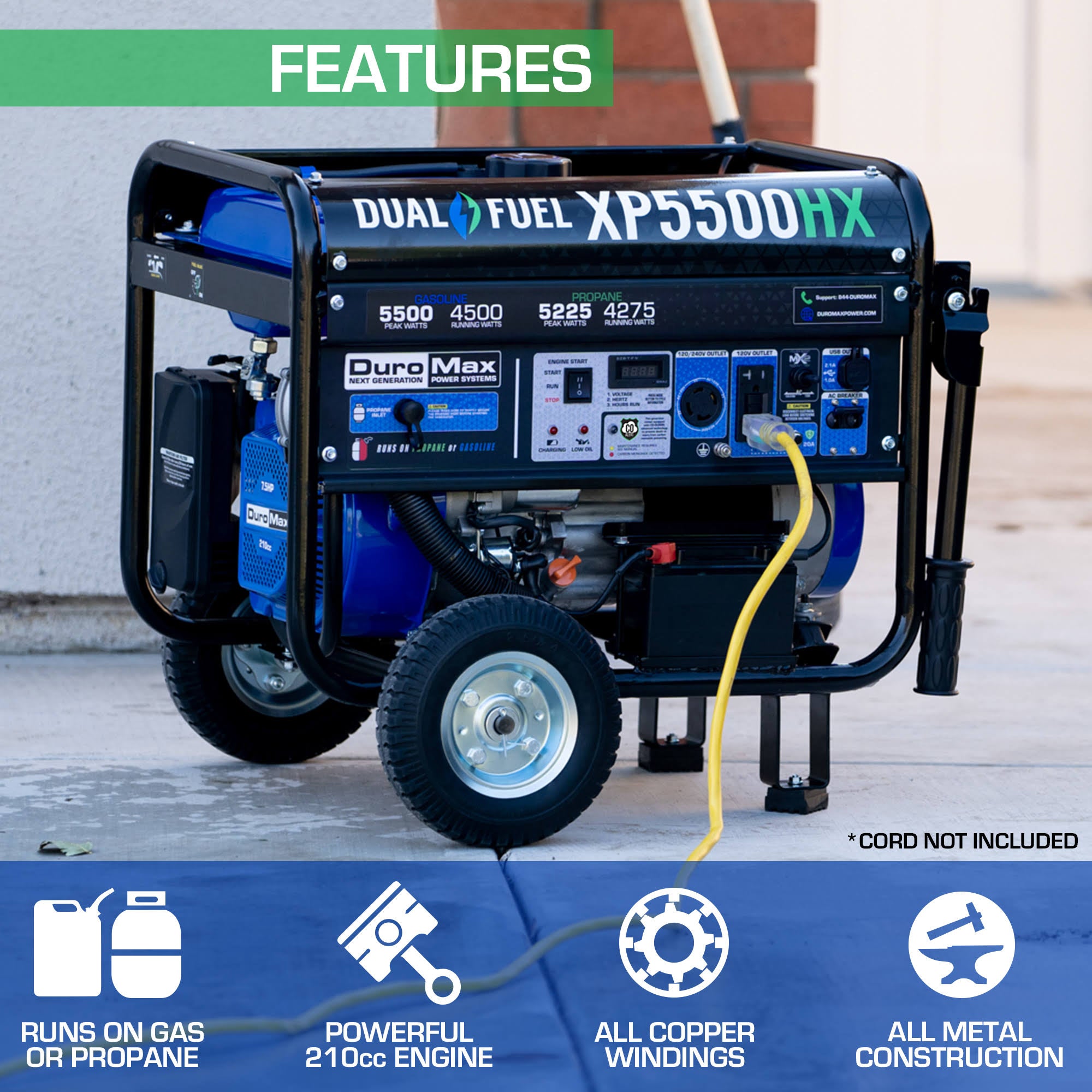 5,500/4,500-Watt Dual Fuel Gasoline/Propane Portable Generator K594