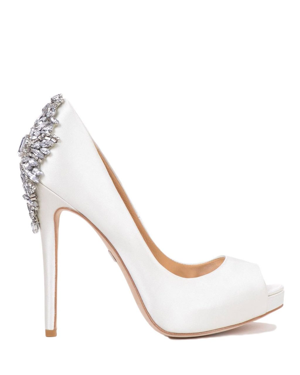 White Satin Peep-Toe Pumps, Size: 8 Q9069
