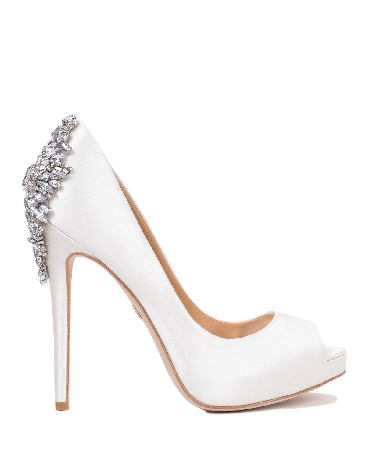 White Satin Peep-Toe Pumps, Size: 8 Q9069