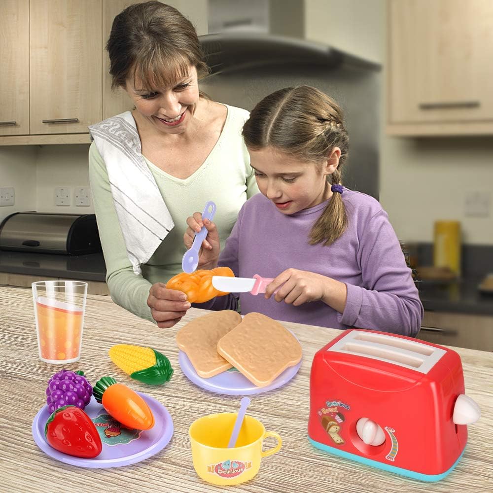 Kids Assorted Kitchen Appliance Toys, Pretend Kitchen Toy Set Includes Coffee Maker, Blender and Toaster, Cutting Play Food and Kitchen Utensils Accessories G93431