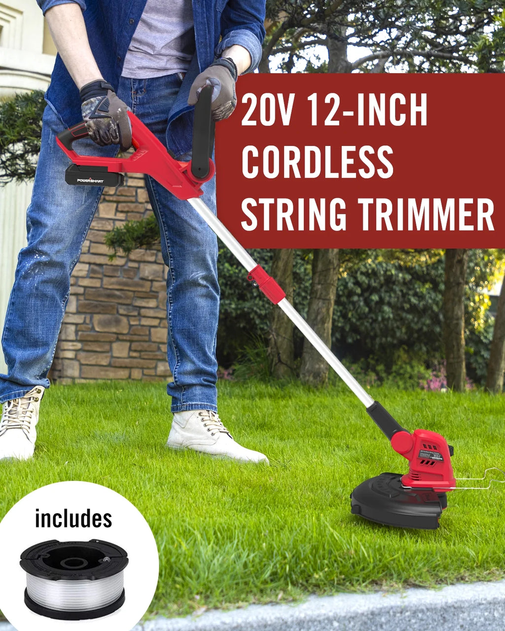 20V 12-inch Cordless String Trimmer with 2 Ah Battery and Charger L395501