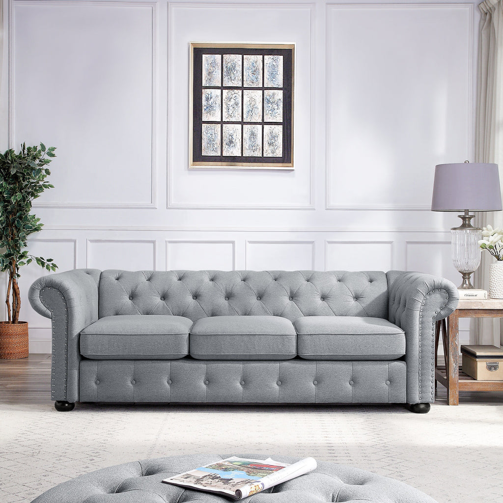 Light Grey 3-seater Tufted Sofa with Rolled Arms P467136