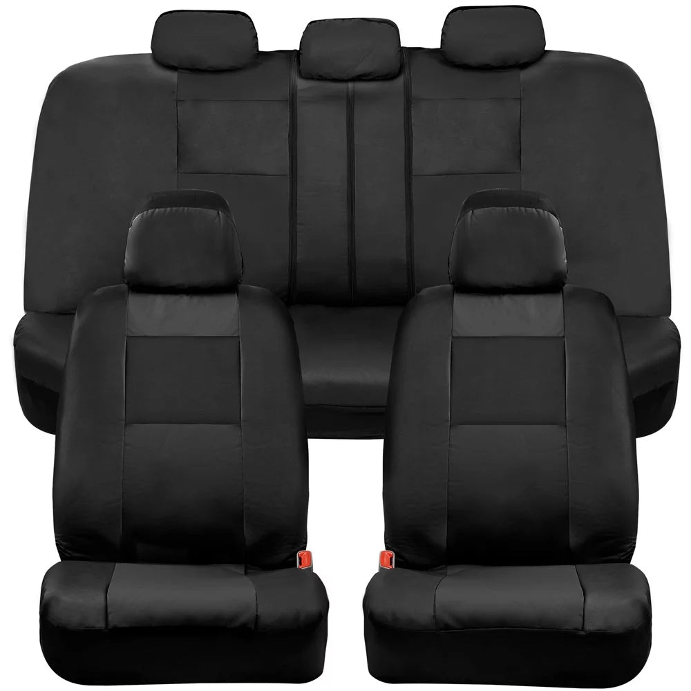 Classic Black Faux Leather Car Seat Covers Full Set M449194