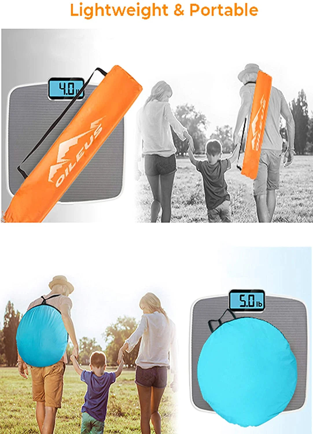 X-Large 4 Person Pop Up Beach Tent with Carry Bag, Orange D794
