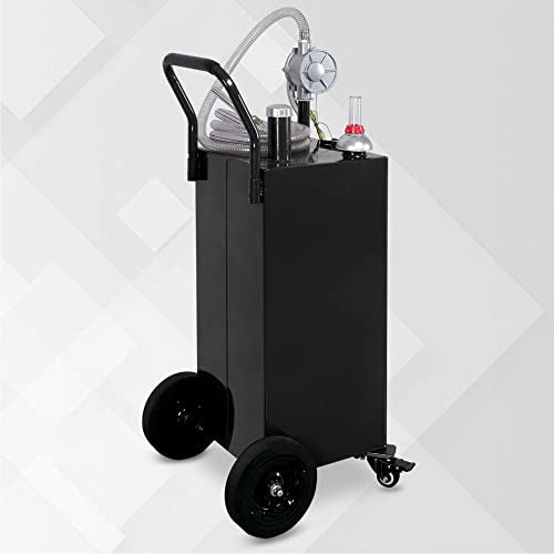 30 Gallon Portable Gas Caddy Fuel Storage Tank with Hand Siphon Pump and Rolling Solid Rubber Wheels W102