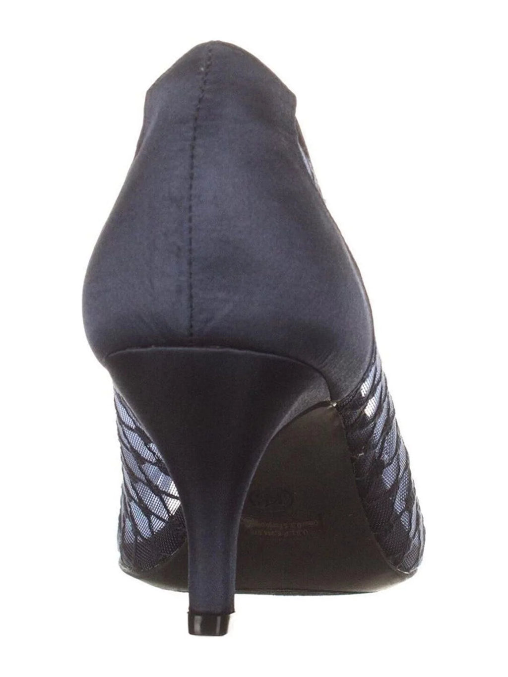 Navy Mixed Media Glass Brooch Almond Toe Kitten Heel Slip On Dress Pumps Q761