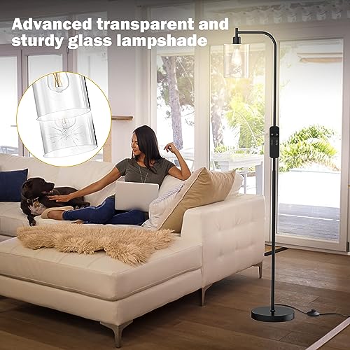 LED Floor Lamp with Glass Lampshade, Gold C48959