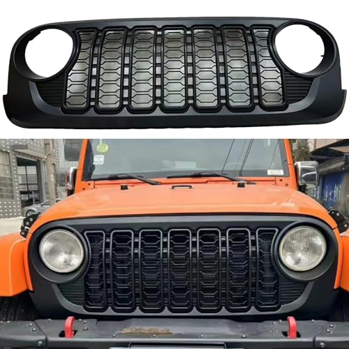 Front Grille Grid Grill Guard With Camera Hole for Jeep Wrangler JL Gladiator ABS Blackout V355