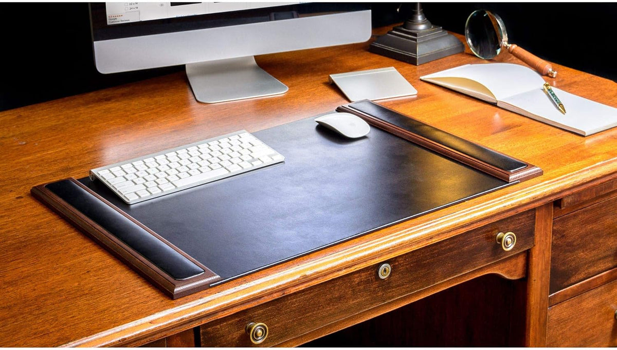 Walnut & Black Leather Desk Pad V8331