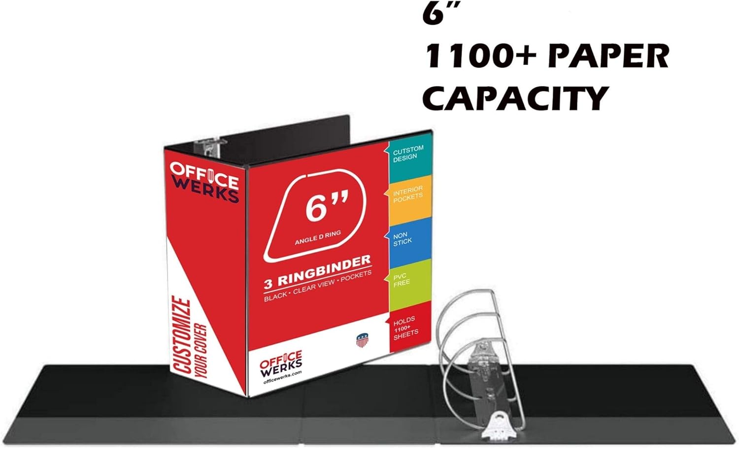 2 Pack 6 Inch Capacity D Ring Binders, 8.5 x 11, Black U96410