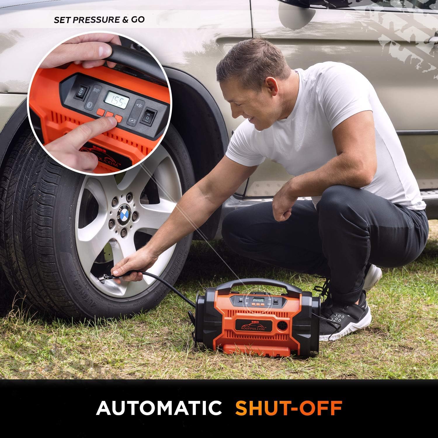 Tire Inflator with Pressure Gauge for Car Tires F211