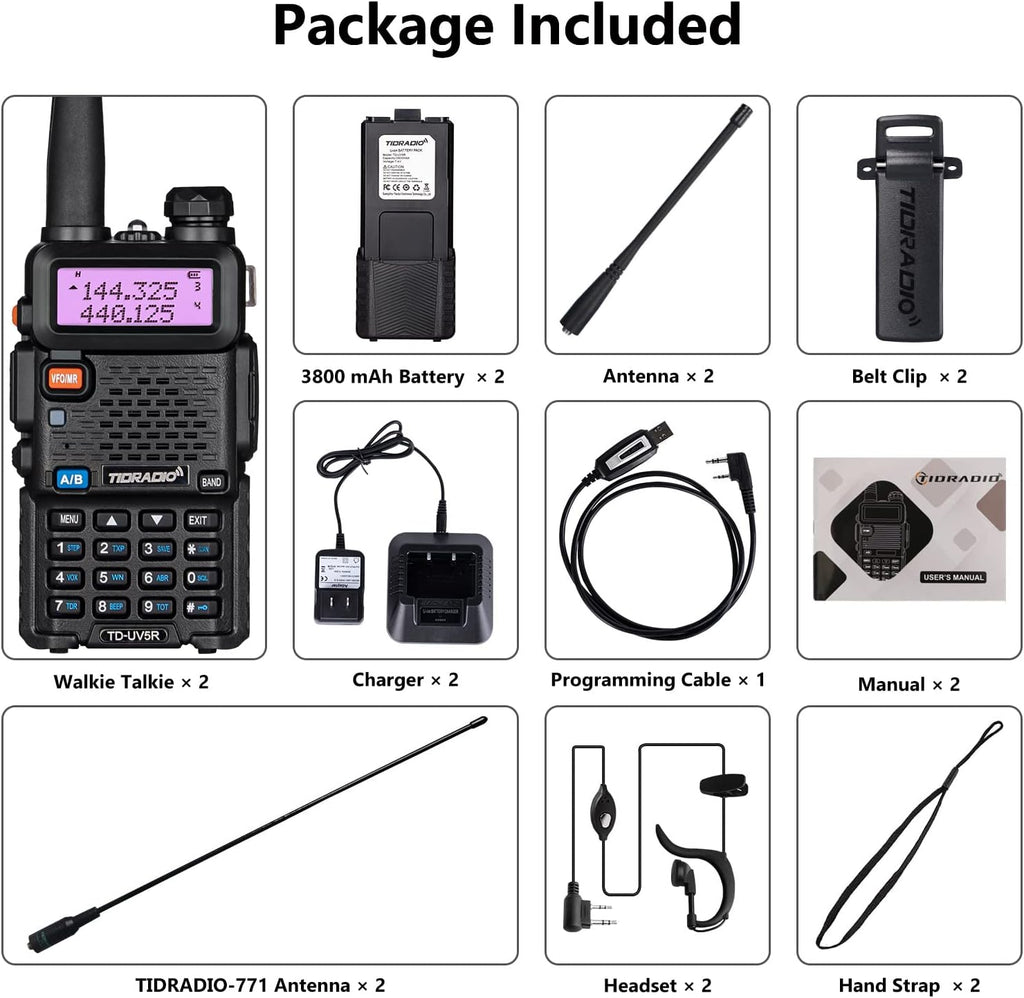 2 Pack Ham Radio Handheld Two Way Radio with Rechargeable 3800mAh Extended Battery M833
