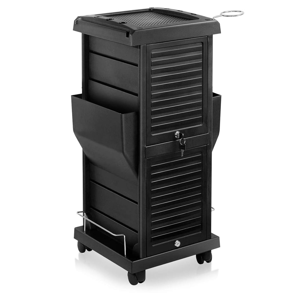 Black Locking Rolling Trolley Cart with Pockets G469814