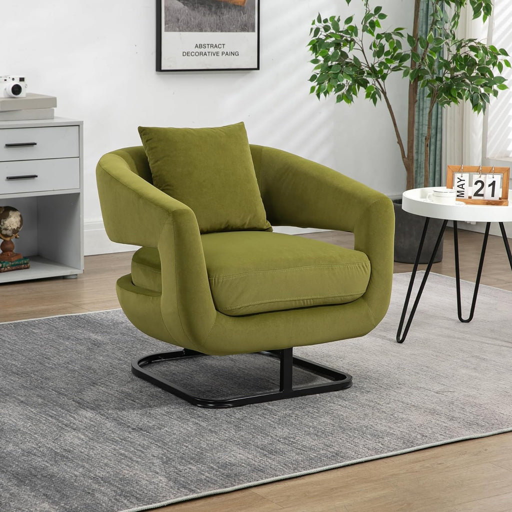 Olive Velvet Barrel Chair with Metal Base X9920
