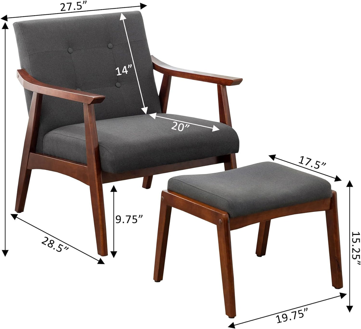 Accent Armchair and Ottoman Set, Dark Gray Fabric H39047