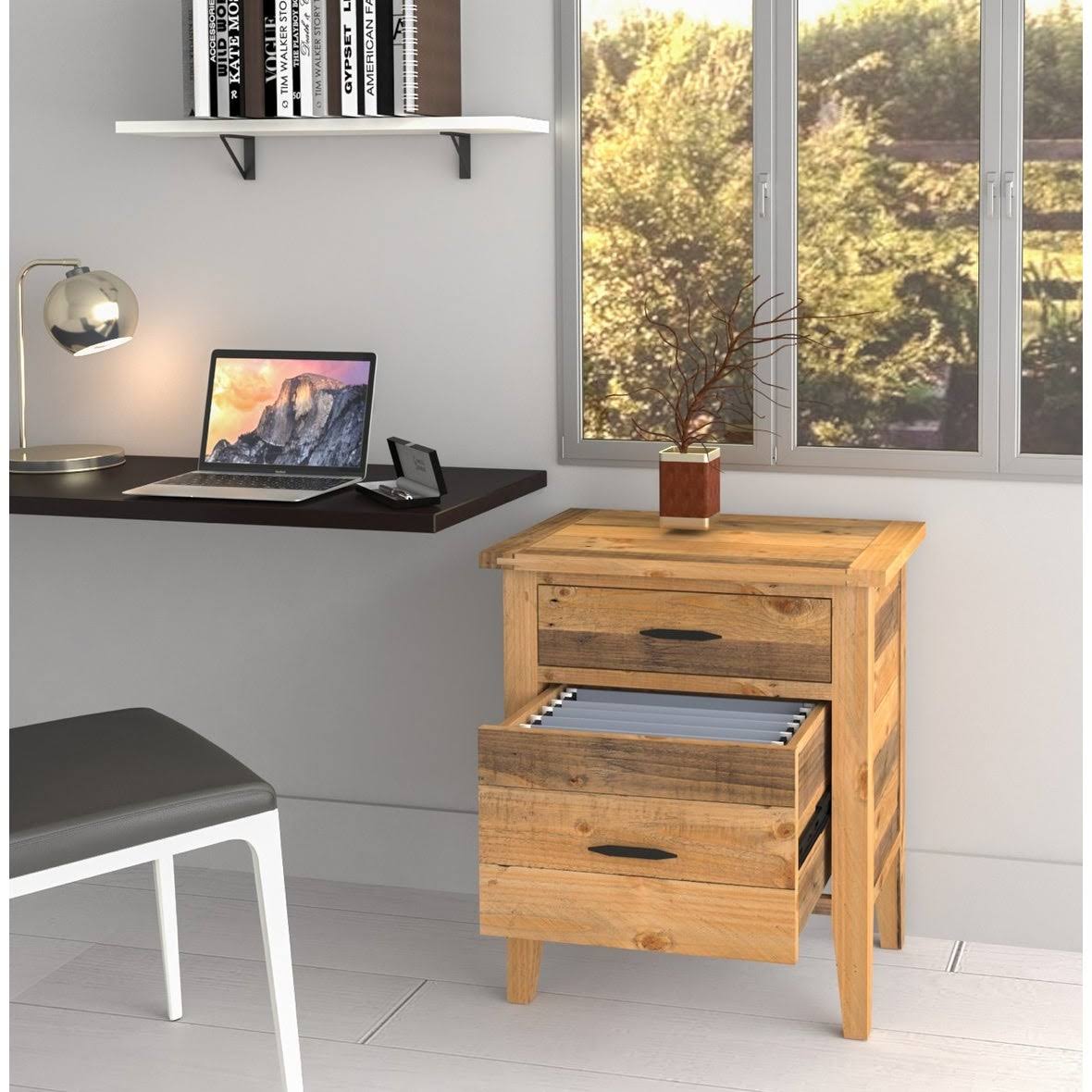 Brown Reclaimed Wood Filing Cabinet with Two Drawers R805733