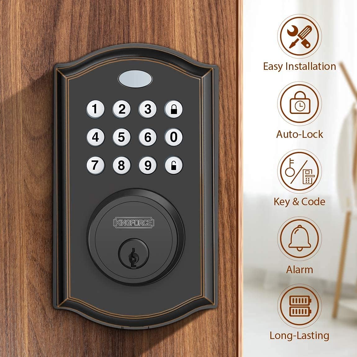 Keypad Deadbolt Lock, Keyless Entry Door Lock, Electronic Deadbolt, Black, Pack of 2 W868315