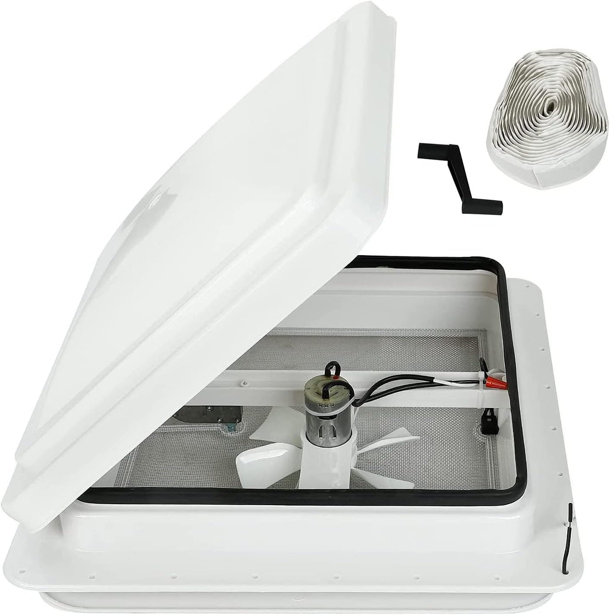 White Lid RV Roof Vent with 12V Vent Fan F726775