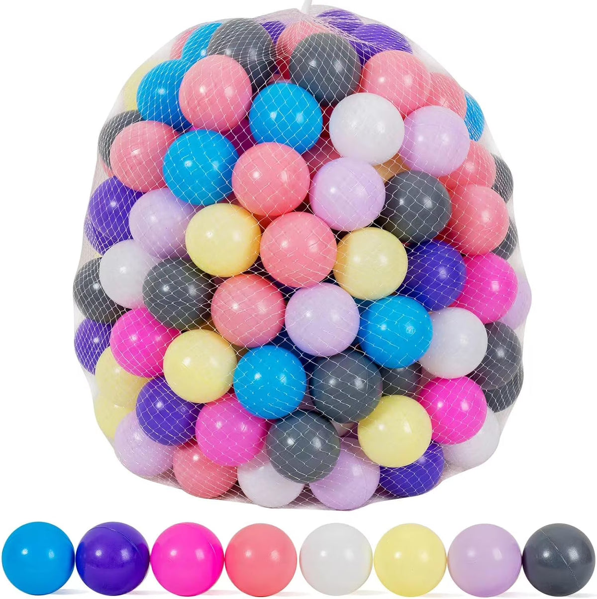 Pastel Plastic Ball Pit Balls with Storage Mesh Bag N9036