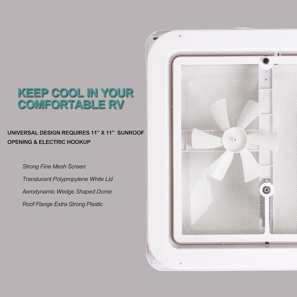 White Lid RV Roof Vent with 12V Vent Fan F726775