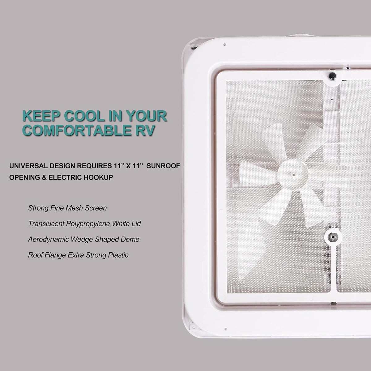 White Lid RV Roof Vent with 12V Vent Fan F726775