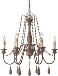 French Country Wood Bead Chandelier, 6 Lights, Gray K7585