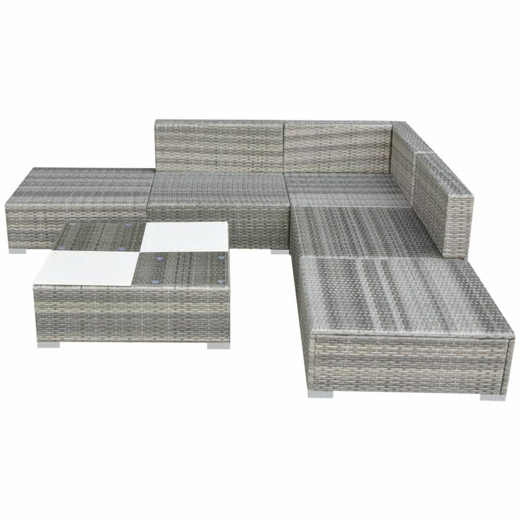 Gray Poly Rattan 6 Piece Corner Sofa Set with Coffee Table O2867