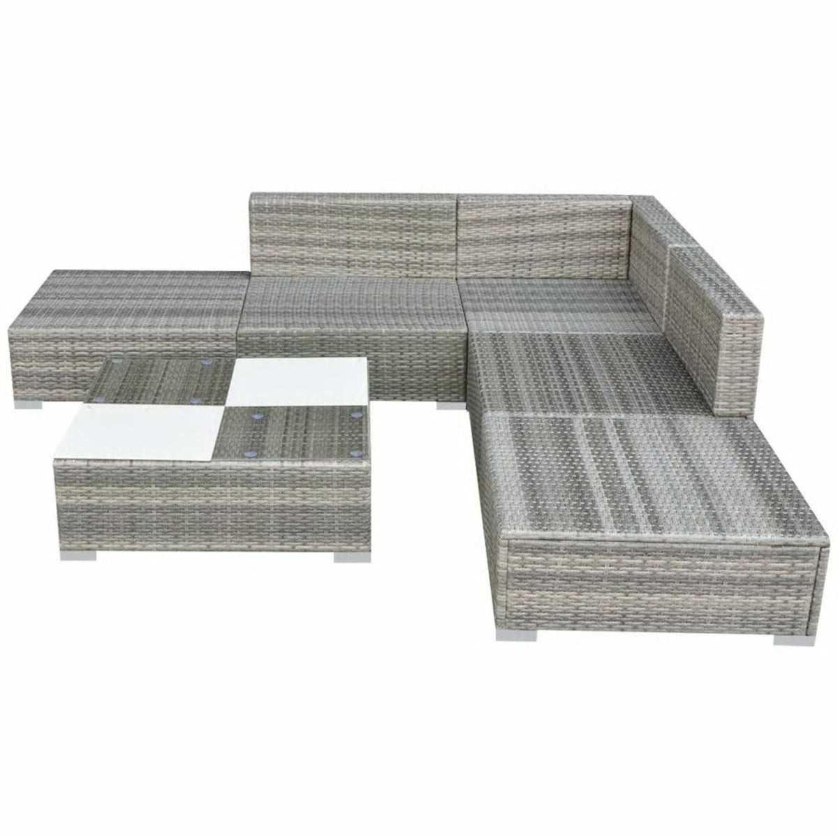 Gray Poly Rattan 6 Piece Corner Sofa Set with Coffee Table O2867