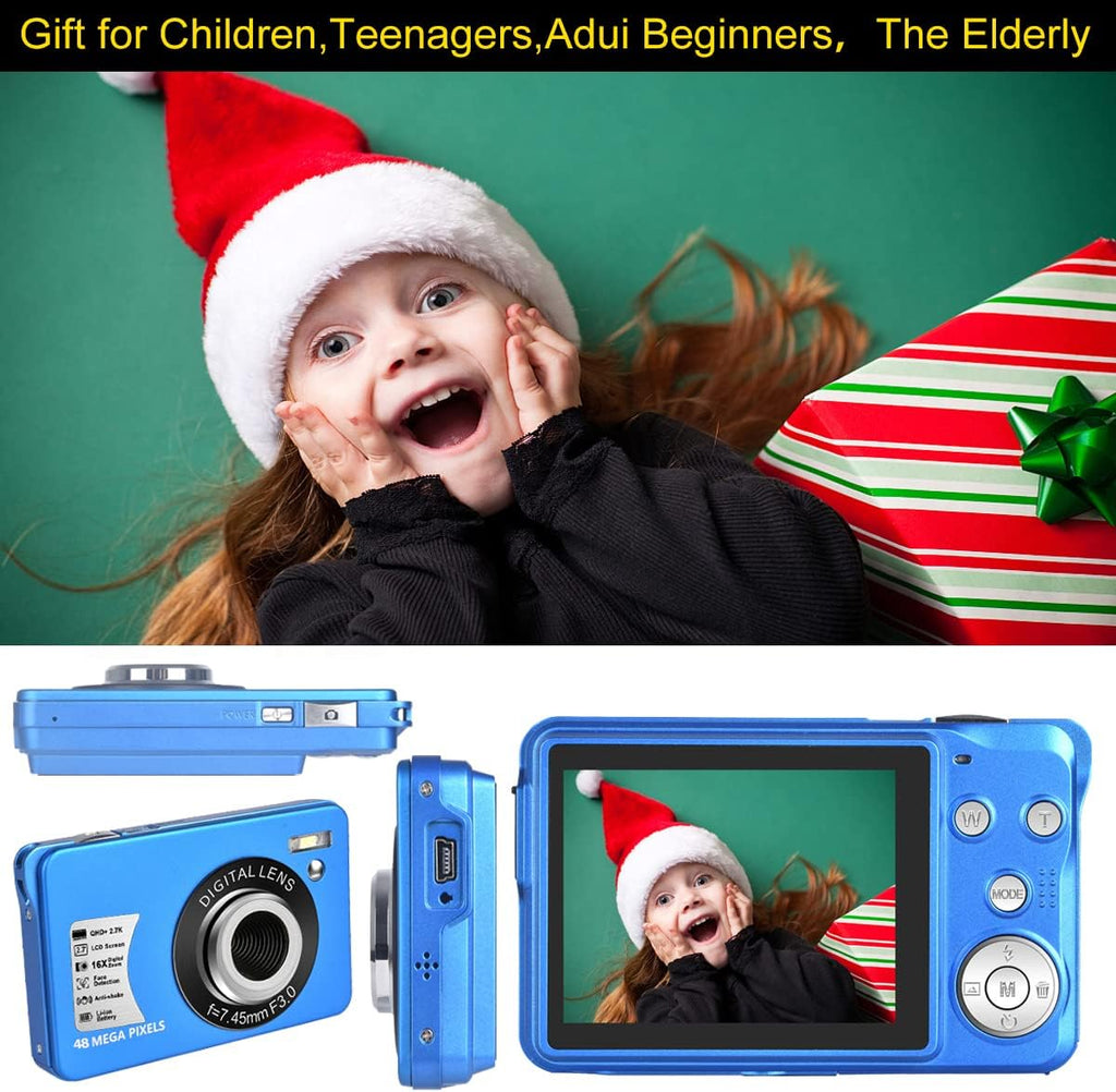 48MP Compact Digital Camera with 16X Digital Zoom, Blue, Pack of 2 Y8746