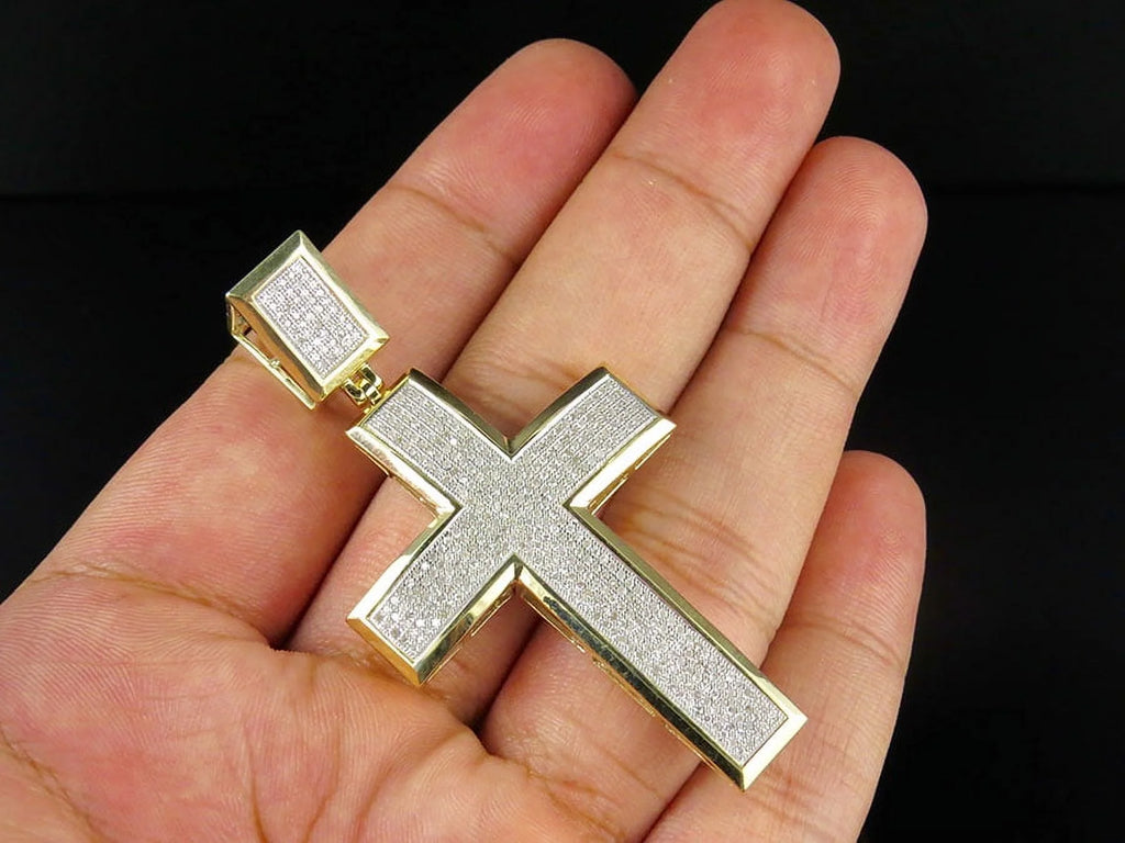 10K Yellow Gold Dome Cross Pendant Charm 1.70ct Q6700