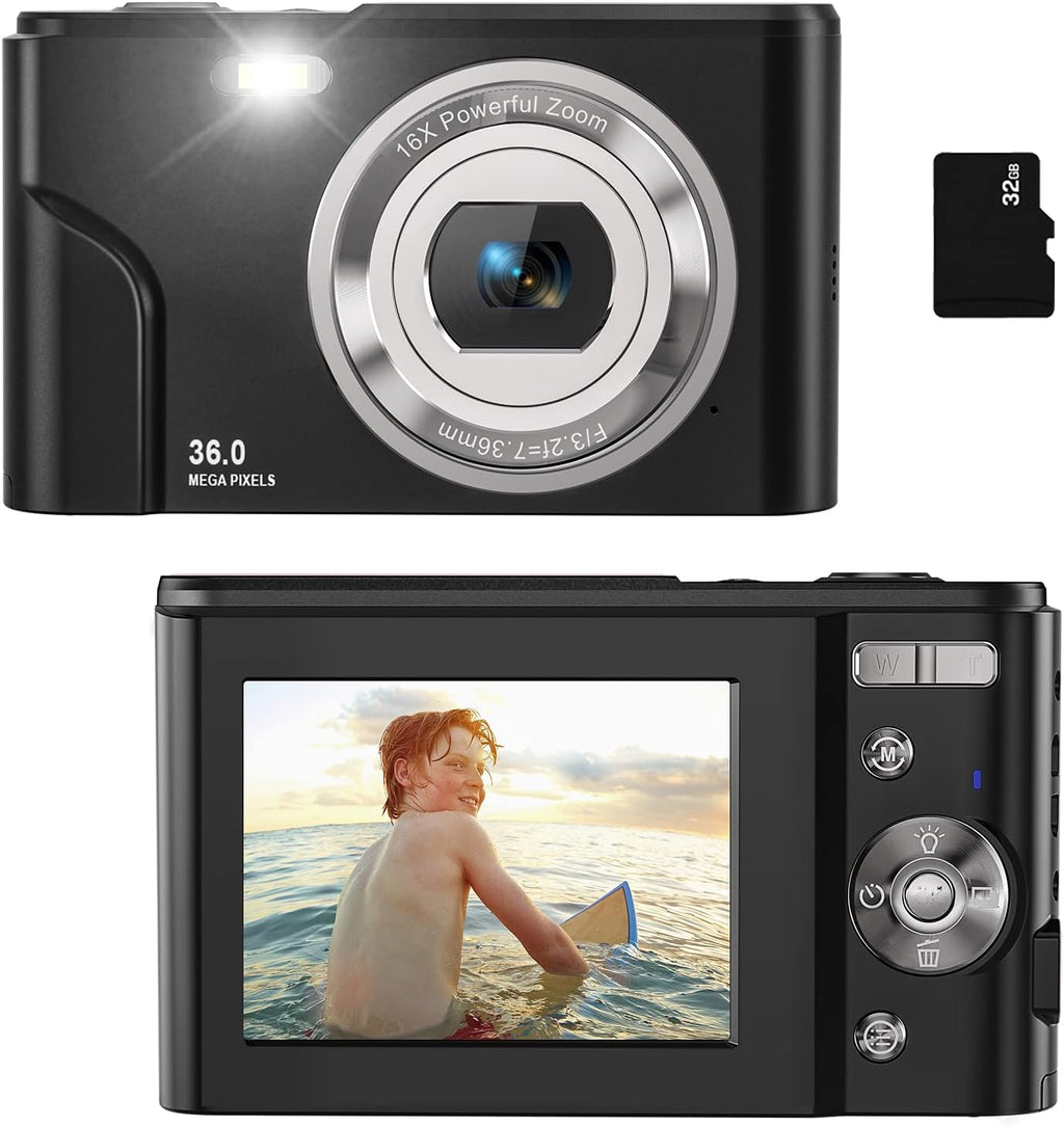 36MP Full HD 1080P Rechargeable Digital Camera with 32GB SD Card (Green) T5655