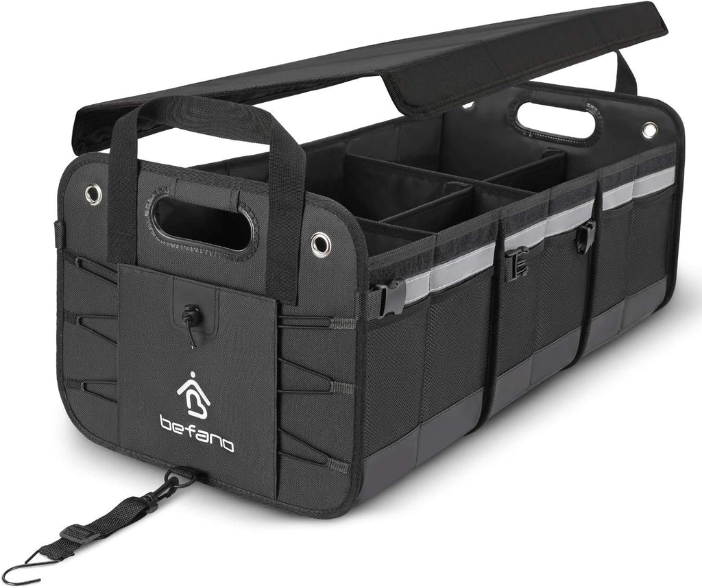 Car Trunk Organizer with Cooler, Foldable Lid, Non-Slip Waterproof Bottom, 3 Compartments, Black, Pack of 2 M147332