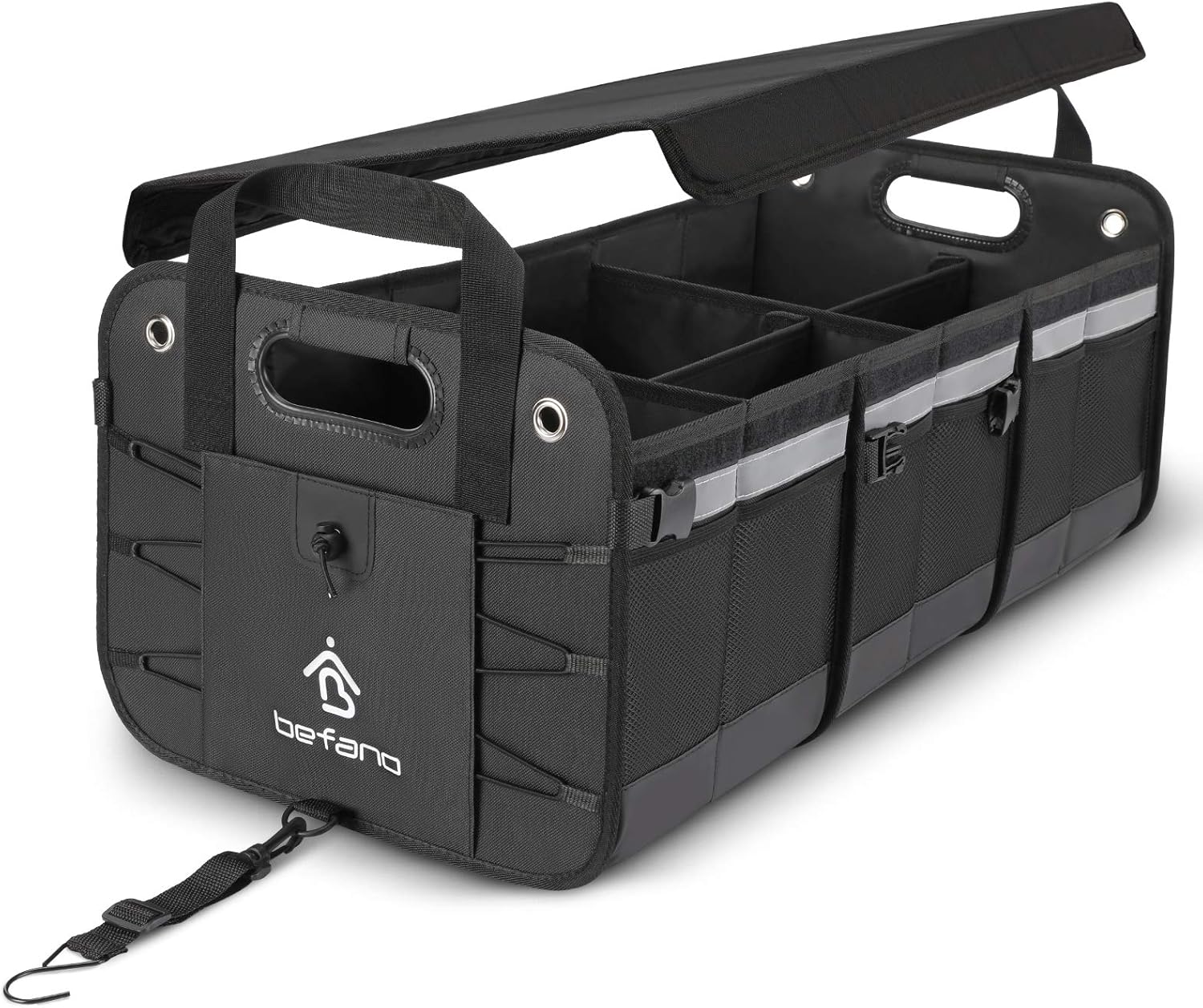 Car Trunk Organizer with Cooler, Foldable Lid, Non-Slip Waterproof Bottom, 3 Compartments, Black, Pack of 2 M147332