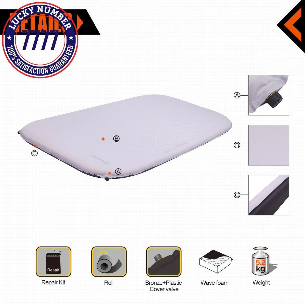 Deluxe Double Self-Inflating Camping Pad, 3 Inches Thick A681