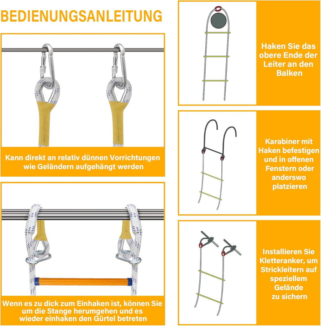 Emergency Fire Escape Ladder Flame Resistant Safety Extension Rope Ladder with 2 Hooks, 2M / 6.6FT A39847