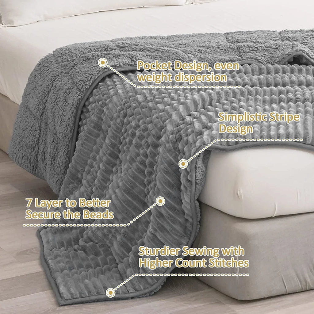 Gray Sherpa Fleece Weighted Blanket Queen Size 15lbs 60"x80" W6114