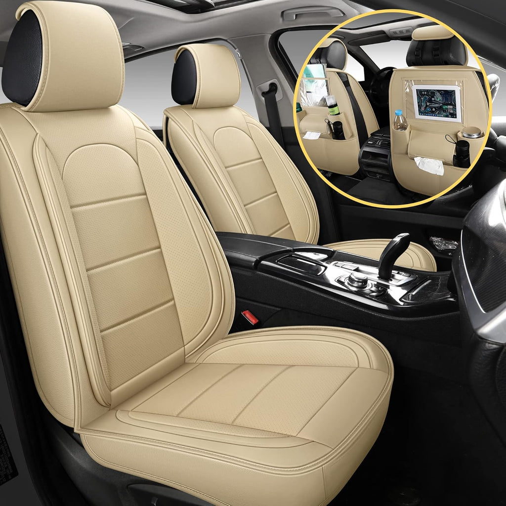 Beige Leather Car Seat Covers Front Pair N606461