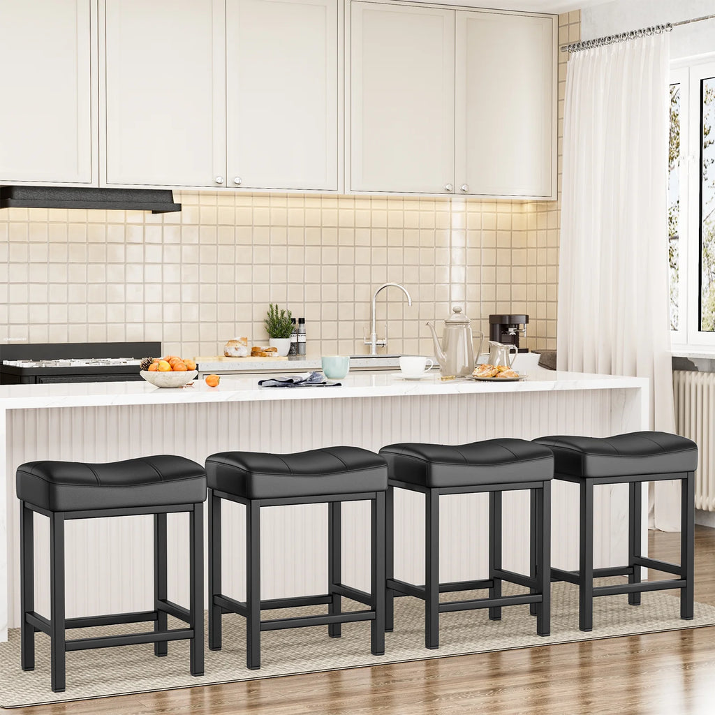 Black PU Leather Counter Bar Stools Set of 2 with Metal Base Q511