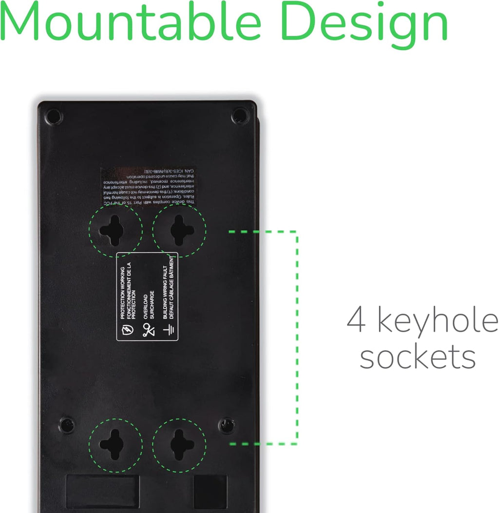 11 Outlet Power Strip Surge Protector with USB Ports, 2880 Joule, 8' Cord, Flat Plug, Black, Pack of 2 A5991