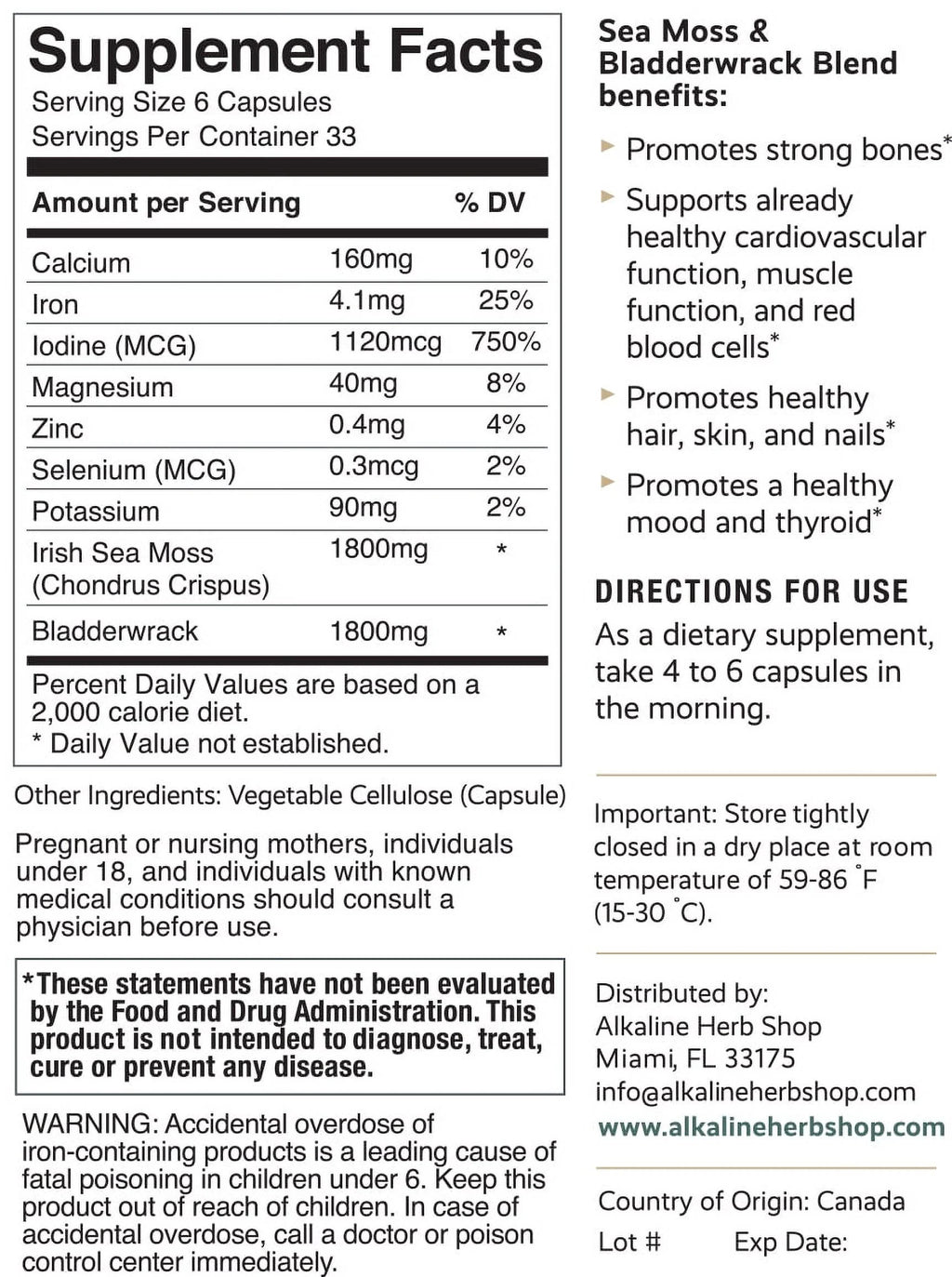 200 Capsules Sea Moss and Bladderwrack Supplement N88953