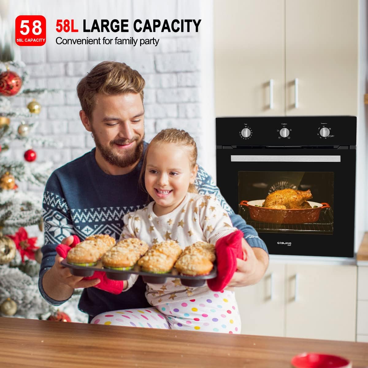 24 Built-in Natural Gas Wall Oven with Rotisserie, Black Glass I156