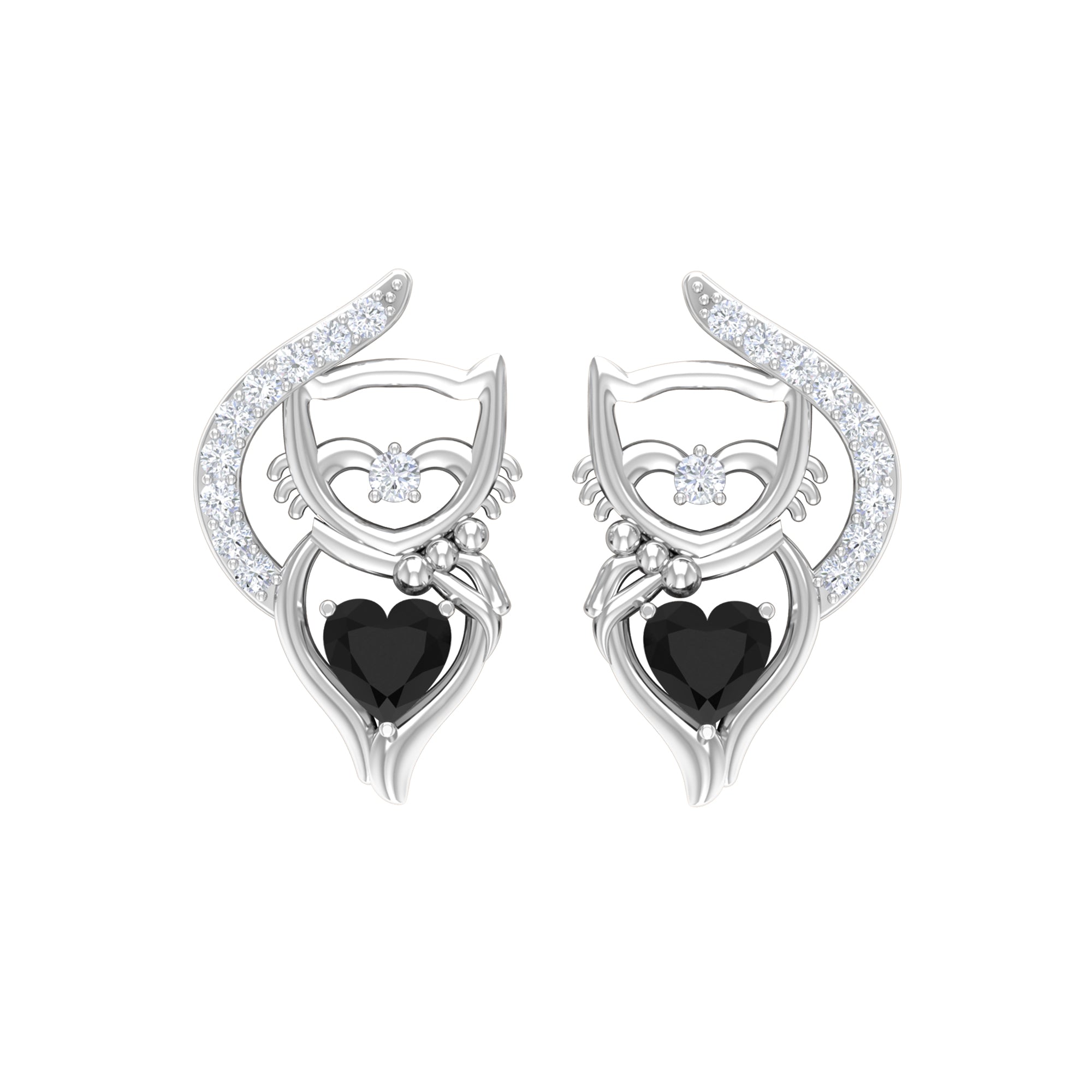 Black Diamond Stud Earrings, 925 Sterling Silver X175