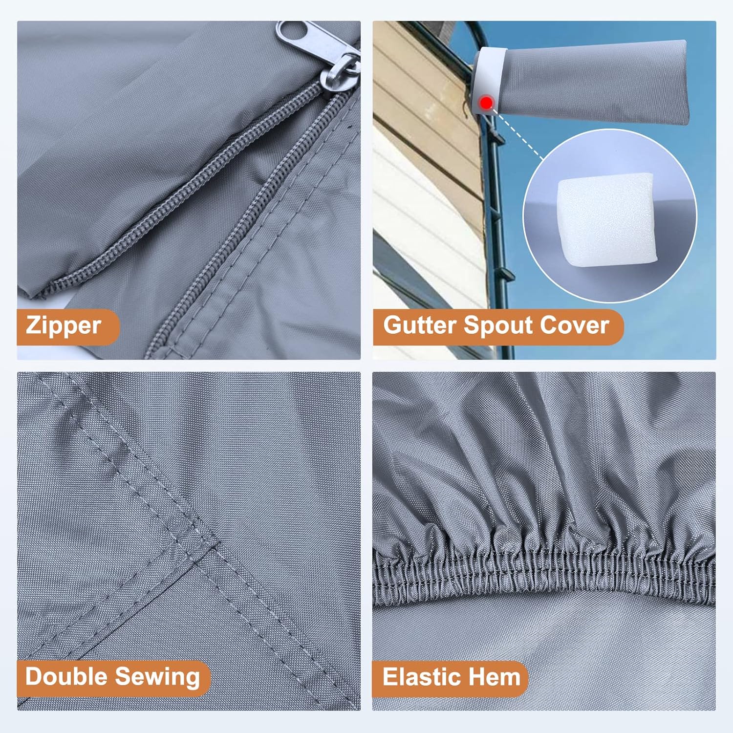 Waterproof 210D Travel Trailer RV Cover with 4 Gutter Spout Covers E290666