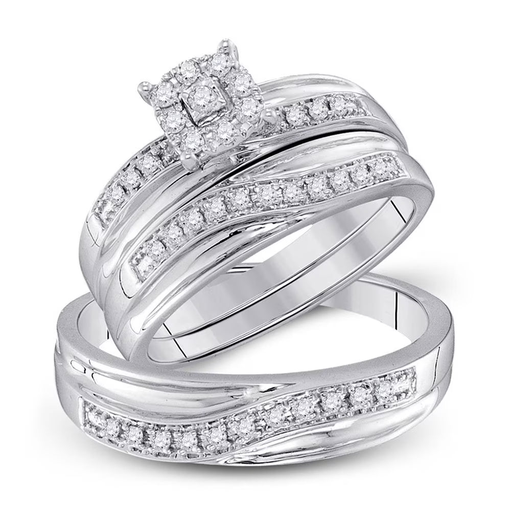 10kt White Gold Diamond Solitaire Wedding Ring Set 1/3 Cttw Ring Size 7 V3526