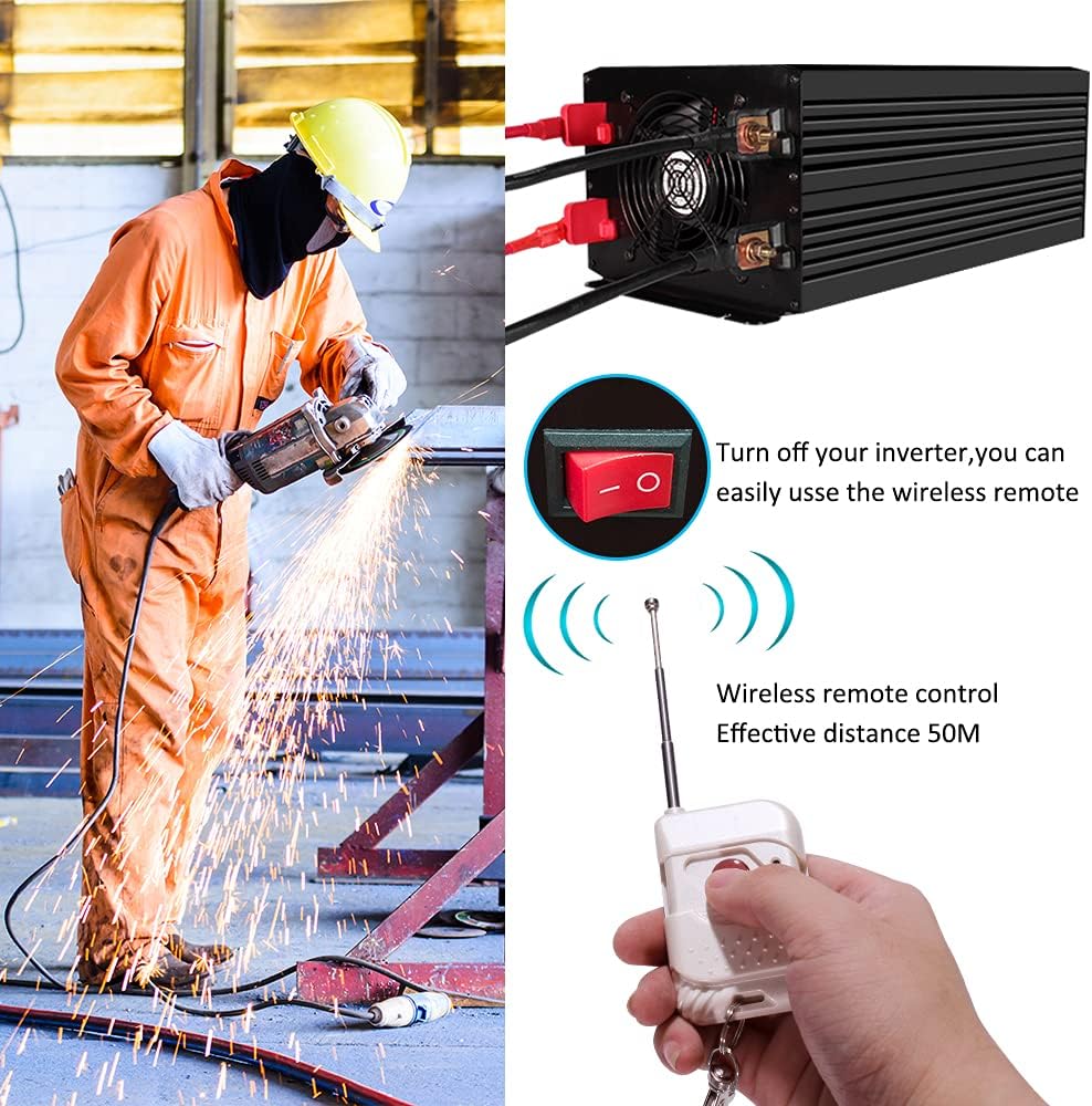 3000 Watt Pure Sine Wave Power Inverter 12V DC to 110V AC with 4 AC Outlets & USB Output J564531