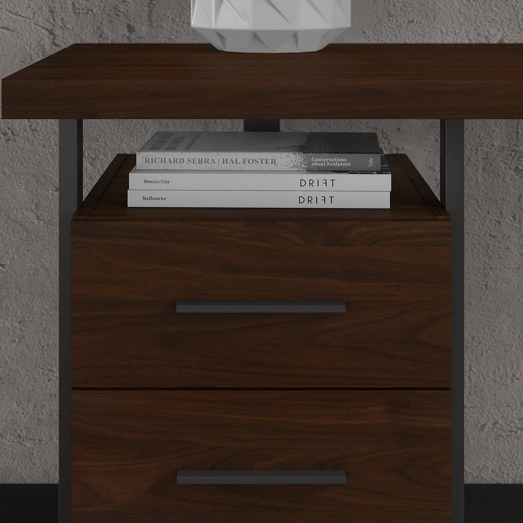 Walnut L-Shaped Desk with Lateral File Cabinet A76033