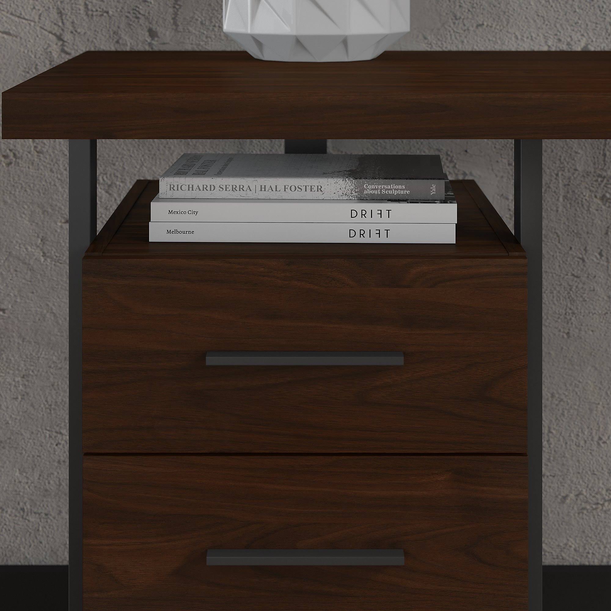 Walnut L-Shaped Desk with Lateral File Cabinet A76033